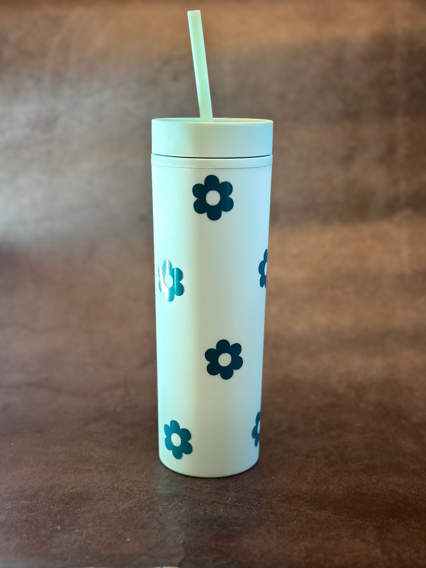 16oz Matte Tumbler Cup | Mint Flowers