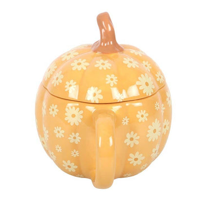Groovy Floral Pumpkin Shaped Lidded Mug