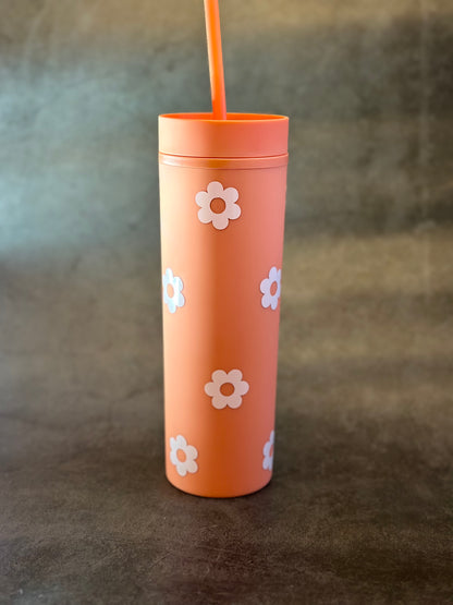 16oz Matte Tumbler Cup | Orange Flowers