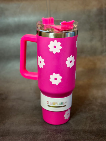 40oz Tumble with Handle- Hot Pink