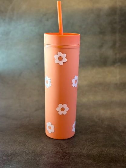 16oz Matte Tumbler Cup | Orange Flowers