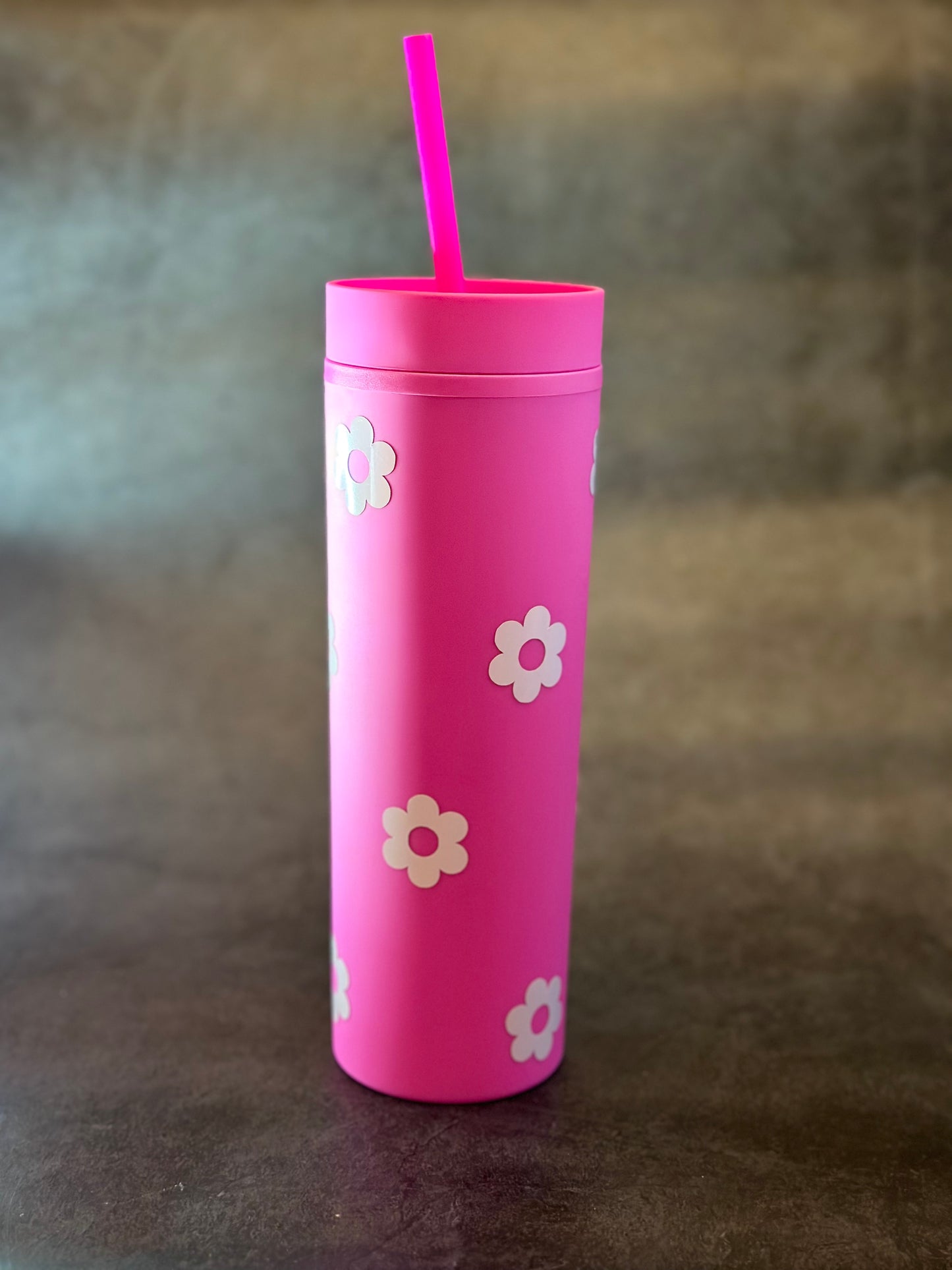 16oz Matte Tumbler Cup | Hot Pink Flowers