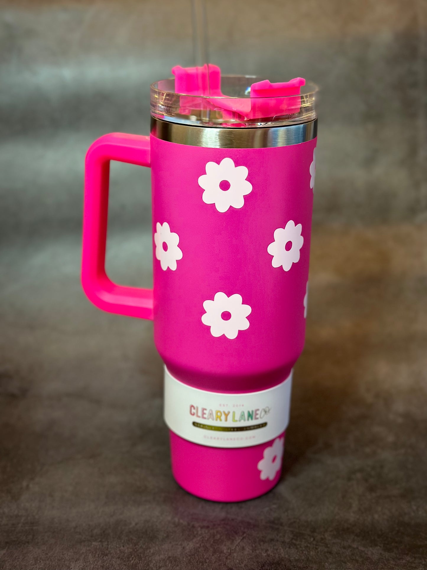 40oz Tumble with Handle- Hot Pink