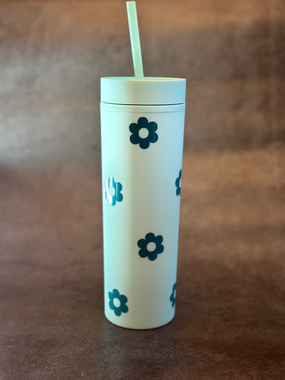 16oz Matte Tumbler Cup | Mint Flowers