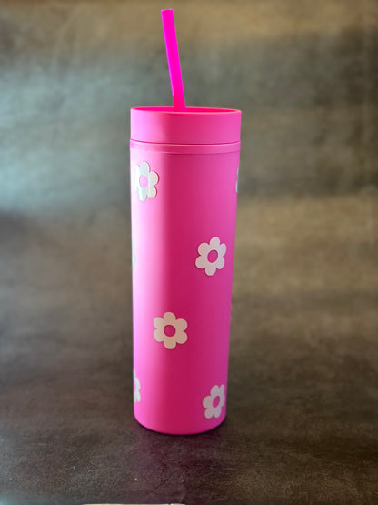 16oz Matte Tumbler Cup | Hot Pink Flowers